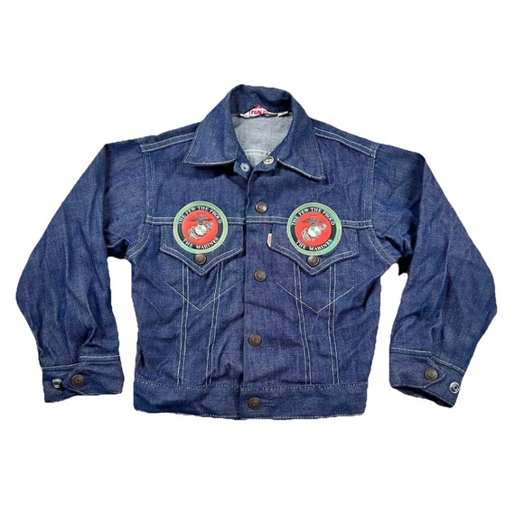 Vintage Levis Denim Jacket Youth 8 1980s Big E Trucker Marine Corps Reproduction